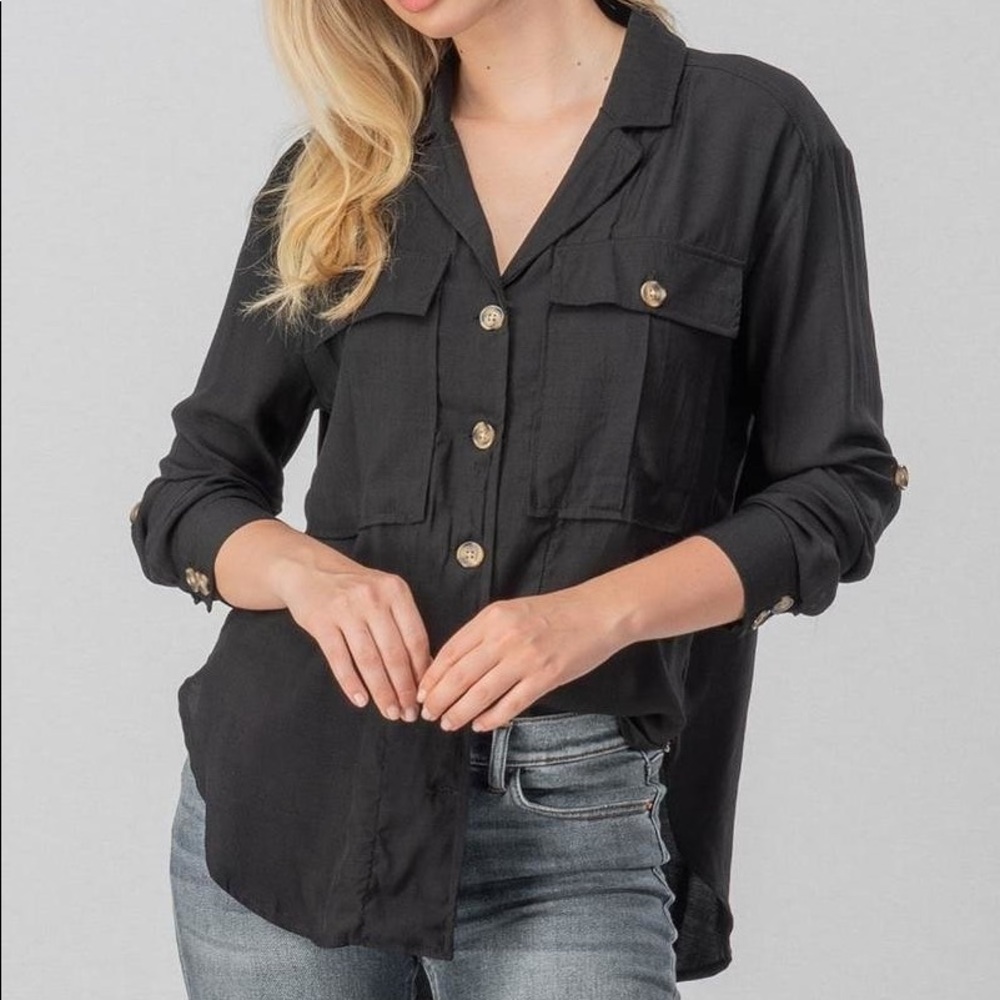 Black Button Down Safari Top